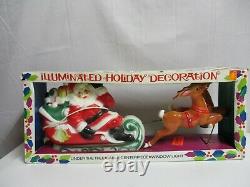 Vintage Santa Reindeer Sleigh Blow Mold Light Up Tabletop Judith 70's Rare WithBox