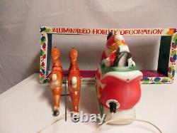 Vintage Santa Reindeer Sleigh Blow Mold Light Up Tabletop Judith 70's Rare WithBox