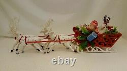 Vintage Santa Reindeer & Sleigh Molded Plastic 20 Long