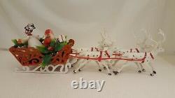 Vintage Santa Reindeer & Sleigh Molded Plastic 20 Long