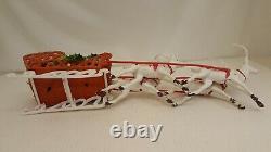 Vintage Santa Reindeer & Sleigh Molded Plastic 20 Long