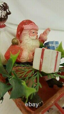 Vintage Santa Reindeer & Sleigh Molded Plastic 20 Long