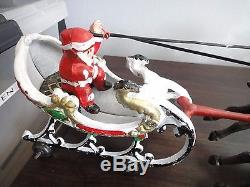 Vintage Santa Reindeer sleigh figurine Christmas set Heavy metal cast rare #HO