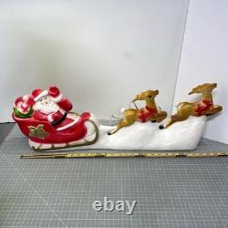 Vintage Santa Sled and 2 Reindeer Lighted Christmas Blow Mold Tabletop 32 UNION