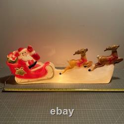 Vintage Santa Sled and 2 Reindeer Lighted Christmas Blow Mold Tabletop 32 UNION