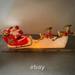 Vintage Santa Sled and 2 Reindeer Lighted Christmas Blow Mold Tabletop 32 UNION