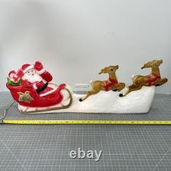 Vintage Santa Sled and 2 Reindeer Lighted Christmas Blow Mold Tabletop 32 UNION