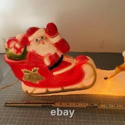 Vintage Santa Sled and 2 Reindeer Lighted Christmas Blow Mold Tabletop 32 UNION