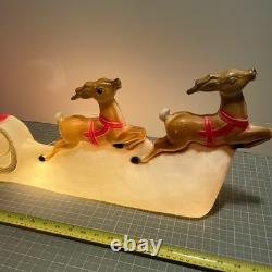 Vintage Santa Sled and 2 Reindeer Lighted Christmas Blow Mold Tabletop 32 UNION