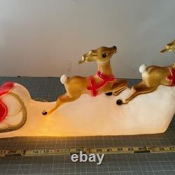 Vintage Santa Sled and 2 Reindeer Lighted Christmas Blow Mold Tabletop 32 UNION