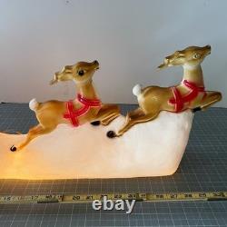 Vintage Santa Sled and 2 Reindeer Lighted Christmas Blow Mold Tabletop 32 UNION