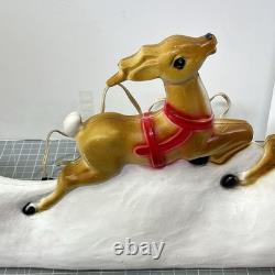 Vintage Santa Sled and 2 Reindeer Lighted Christmas Blow Mold Tabletop 32 UNION