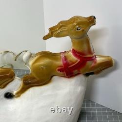 Vintage Santa Sled and 2 Reindeer Lighted Christmas Blow Mold Tabletop 32 UNION