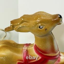 Vintage Santa Sled and 2 Reindeer Lighted Christmas Blow Mold Tabletop 32 UNION