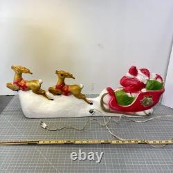 Vintage Santa Sled and 2 Reindeer Lighted Christmas Blow Mold Tabletop 32 UNION