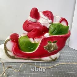 Vintage Santa Sled and 2 Reindeer Lighted Christmas Blow Mold Tabletop 32 UNION