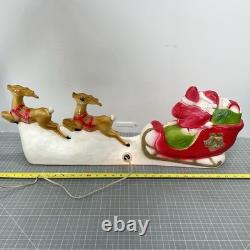 Vintage Santa Sled and 2 Reindeer Lighted Christmas Blow Mold Tabletop 32 UNION