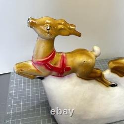 Vintage Santa Sled and 2 Reindeer Lighted Christmas Blow Mold Tabletop 32 UNION