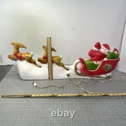 Vintage Santa Sled and 2 Reindeer Lighted Christmas Blow Mold Tabletop 32 UNION