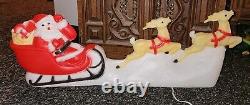 Vintage Santa Sleigh 2 Reindeer Blow Mold Yard Decoration Christmas Retro
