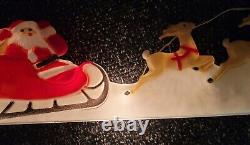 Vintage Santa Sleigh 2 Reindeer Blow Mold Yard Decoration Christmas Retro