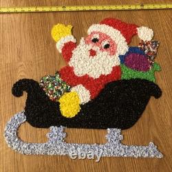 Vintage Santa Sleigh & 2 Rudolph Reindeer Melted Plastic Popcorn Christmas Decor