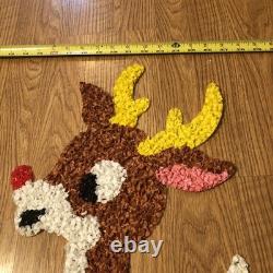 Vintage Santa Sleigh & 2 Rudolph Reindeer Melted Plastic Popcorn Christmas Decor