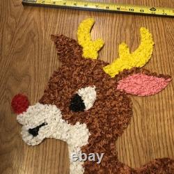 Vintage Santa Sleigh & 2 Rudolph Reindeer Melted Plastic Popcorn Christmas Decor