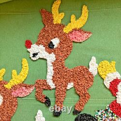 Vintage Santa Sleigh & 2 Rudolph Reindeer Melted Plastic Popcorn Decorations