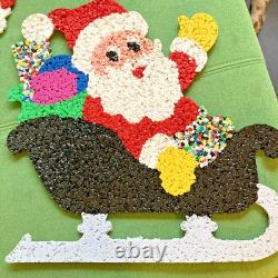 Vintage Santa Sleigh & 2 Rudolph Reindeer Melted Plastic Popcorn Decorations