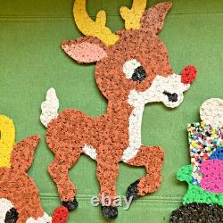Vintage Santa Sleigh & 2 Rudolph Reindeer Melted Plastic Popcorn Decorations