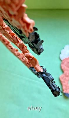 Vintage Santa Sleigh & 2 Rudolph Reindeer Melted Plastic Popcorn Decorations