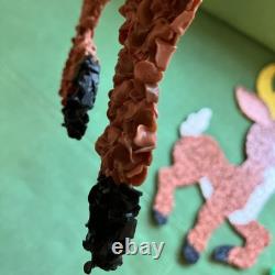 Vintage Santa Sleigh & 2 Rudolph Reindeer Melted Plastic Popcorn Decorations