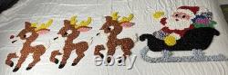 Vintage Santa Sleigh & 3 Reindeer Rudolph Melted Plastic Popcorn Decorations