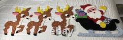 Vintage Santa Sleigh & 3 Reindeer Rudolph Melted Plastic Popcorn Decorations