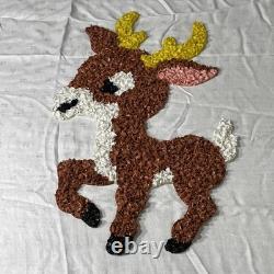 Vintage Santa Sleigh & 3 Reindeer Rudolph Melted Plastic Popcorn Decorations