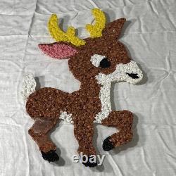 Vintage Santa Sleigh & 3 Reindeer Rudolph Melted Plastic Popcorn Decorations