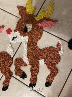 Vintage Santa Sleigh & 3 Reindeers Melted Plastic Popcorn Christmas Decor 1970