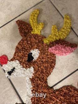 Vintage Santa Sleigh & 3 Reindeers Melted Plastic Popcorn Christmas Decor 1970