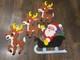 Vintage Santa Sleigh & 3 Rudolph Reindeer Melted Plastic Popcorn
