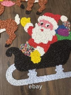 Vintage Santa Sleigh & 3 Rudolph Reindeer Melted Plastic Popcorn