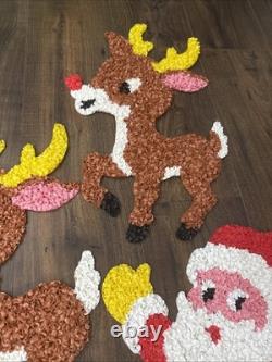 Vintage Santa Sleigh & 3 Rudolph Reindeer Melted Plastic Popcorn