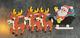 Vintage Santa Sleigh & 3 Rudolph Reindeer Melted Plastic Popcorn Christmas Decor