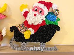 Vintage Santa Sleigh & 3 Rudolph Reindeer Melted Plastic Popcorn with Instructions
