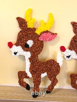 Vintage Santa Sleigh & 3 Rudolph Reindeer Melted Plastic Popcorn with Instructions
