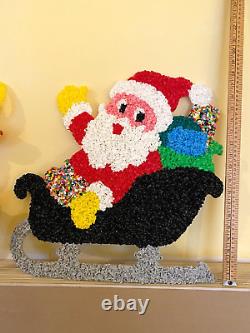 Vintage Santa Sleigh & 3 Rudolph Reindeer Melted Plastic Popcorn with Instructions