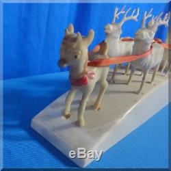 Vintage Santa Sleigh 4 Reindeer & Rudolph Red Nose Plastic Royal Electric #880
