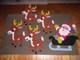 Vintage Santa Sleigh & 4 Rudolph Reindeer Melted Plastic Popcorn Wall Decoration