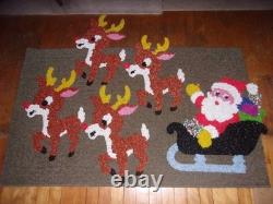 Vintage Santa Sleigh & 4 Rudolph Reindeer Melted Plastic Popcorn Wall Decoration