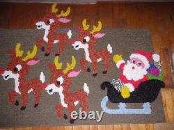 Vintage Santa Sleigh & 4 Rudolph Reindeer Melted Plastic Popcorn Wall Decoration